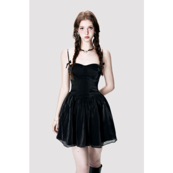 Spring and summer NEW dark department of sweet hot wind sling skirt organza skirt cold French dress female